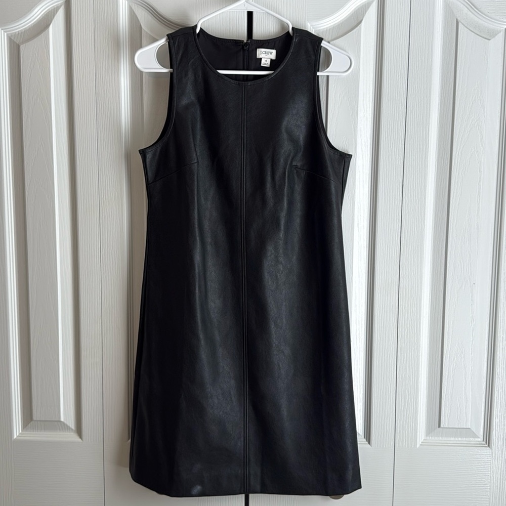 J Crew Black Sleeveless Faux Leather Shift Dress 4